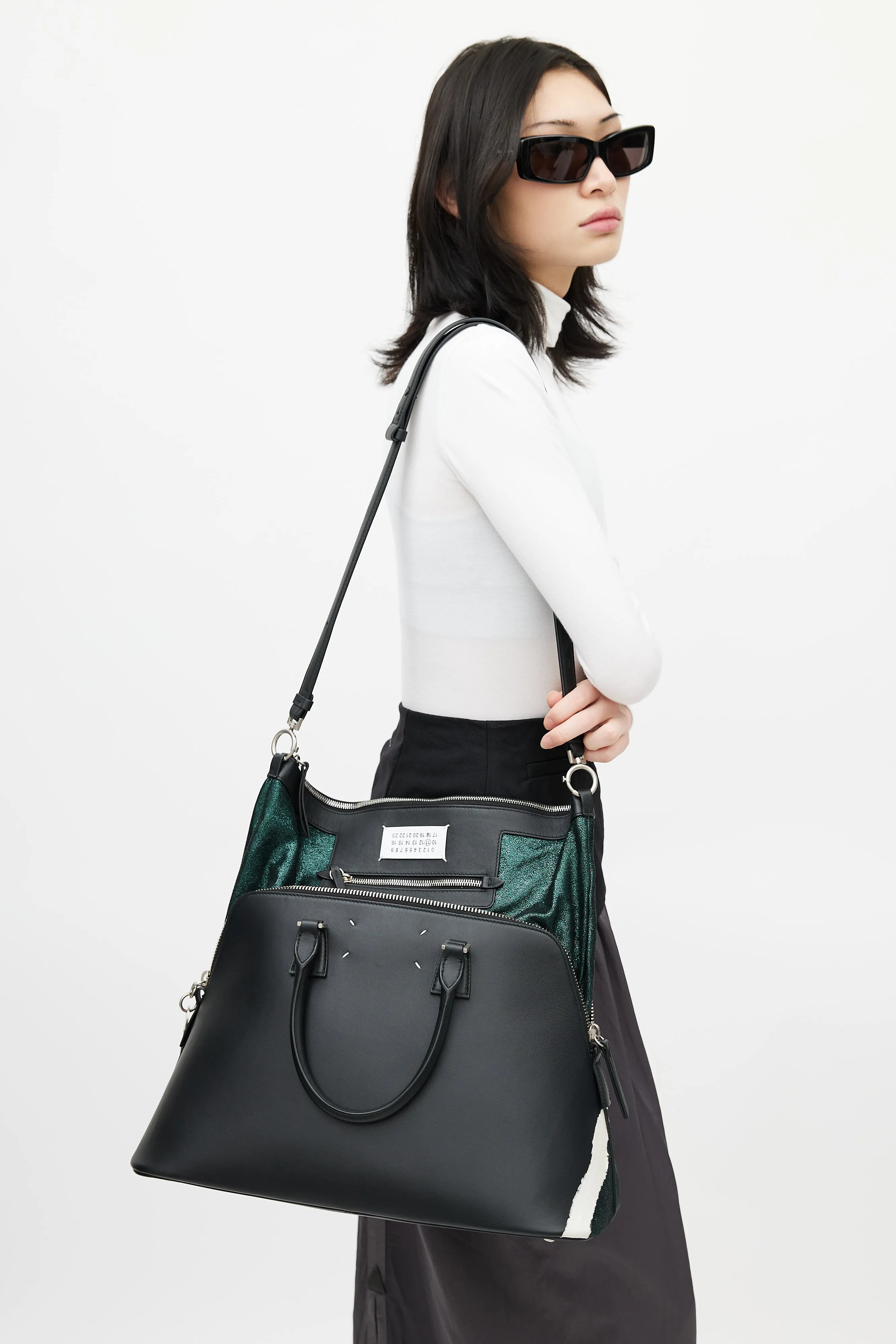 Black & Multicolour 5AC Messenger Metallic Leather Bag