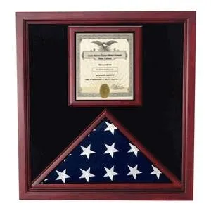 Flag and Document Display Case, Cherry Case with Document
