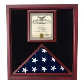 Flag and Document Display Case, Cherry Case with Document