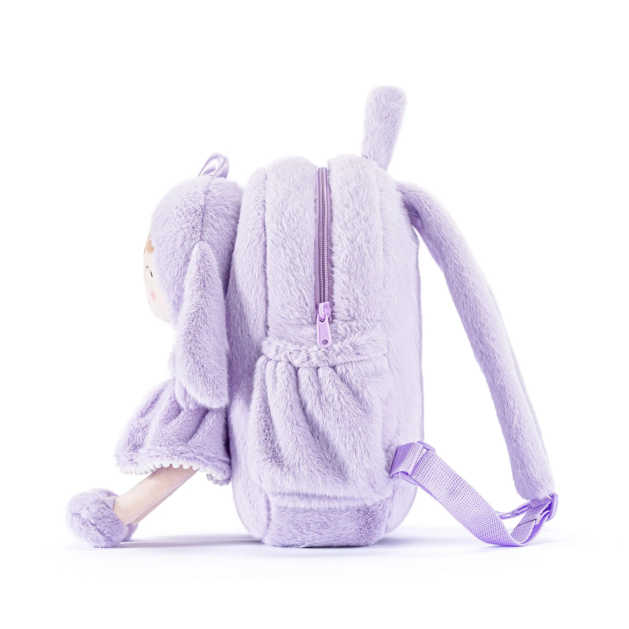 Gloveleya 11-inch Toddler Girl Backpack Snow Ferret Kindergarten Backpacks with 12-inch Purple Bunny Doll
