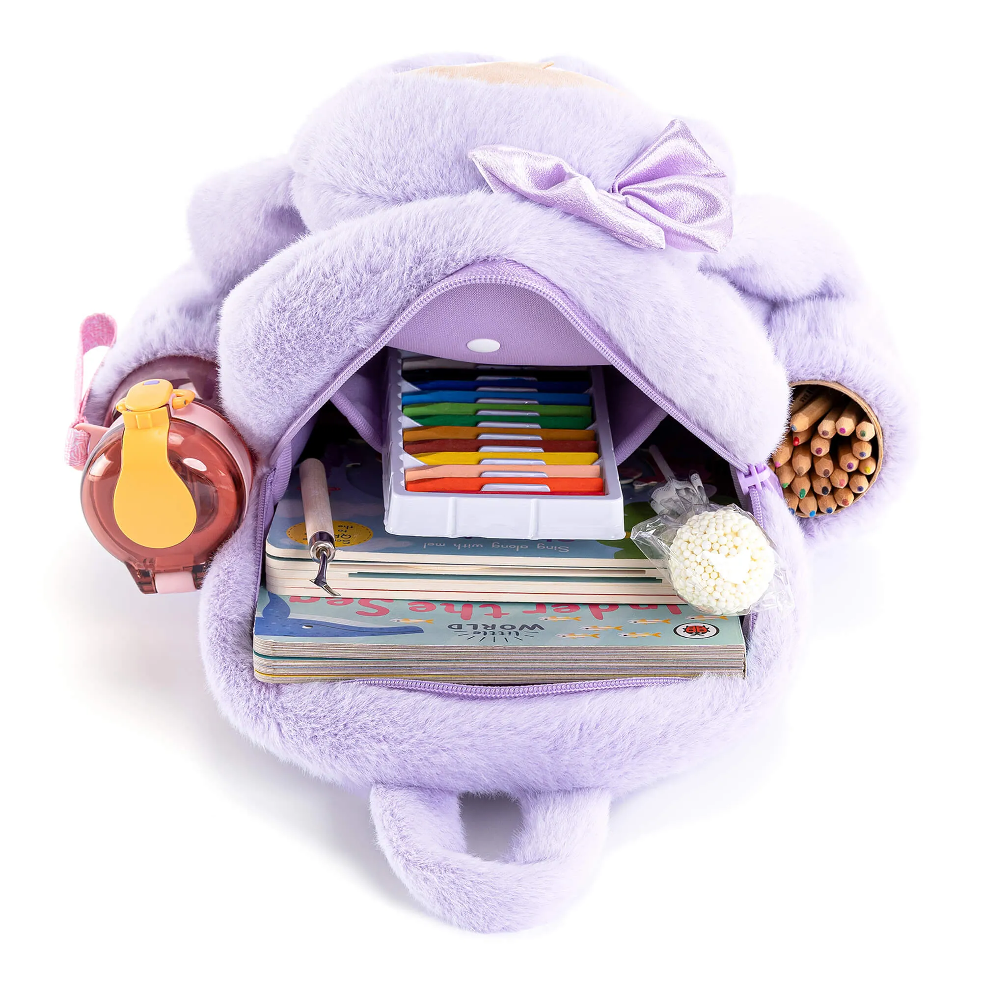 Gloveleya 11-inch Toddler Girl Backpack Snow Ferret Kindergarten Backpacks with 12-inch Purple Bunny Doll