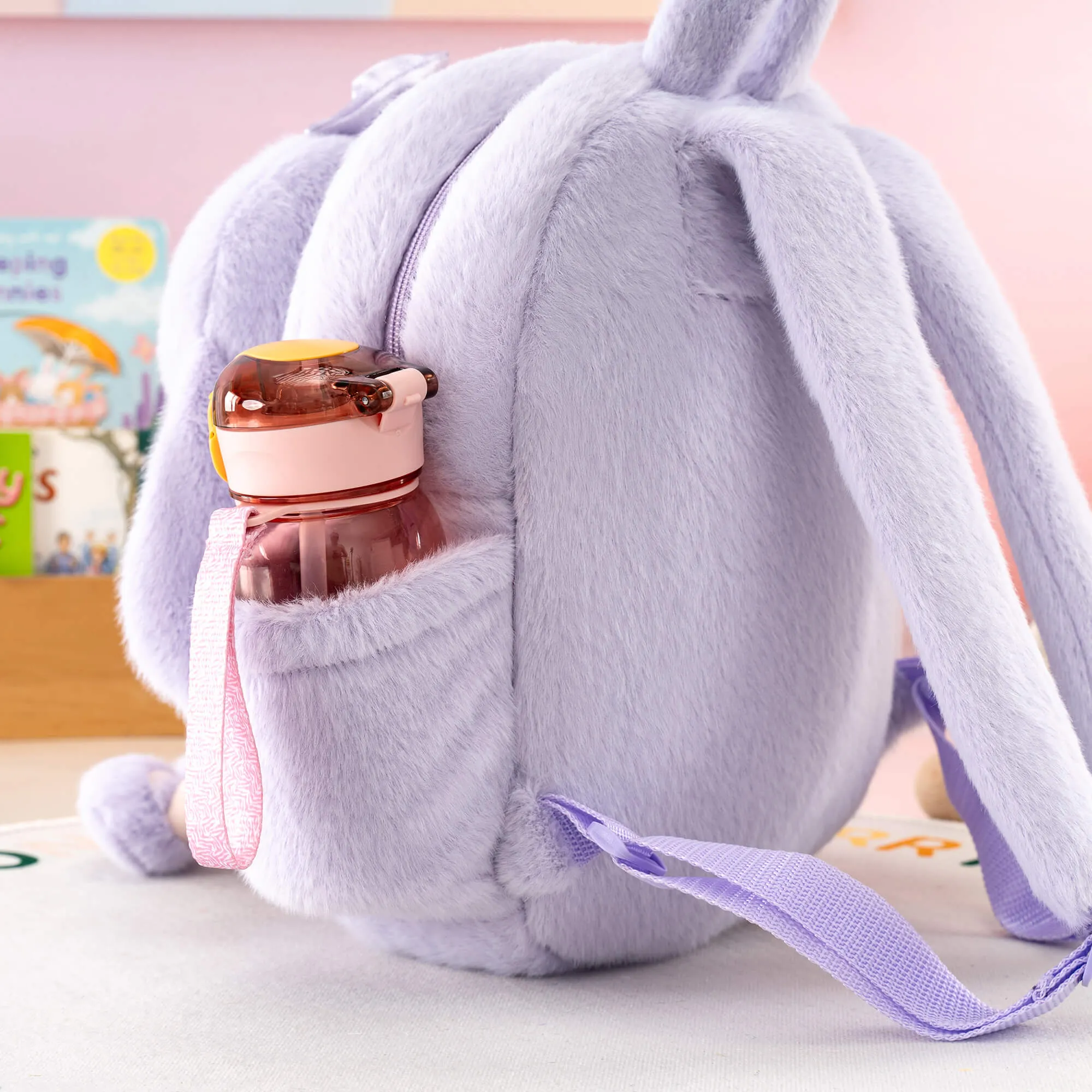 Gloveleya 11-inch Toddler Girl Backpack Snow Ferret Kindergarten Backpacks with 12-inch Purple Bunny Doll