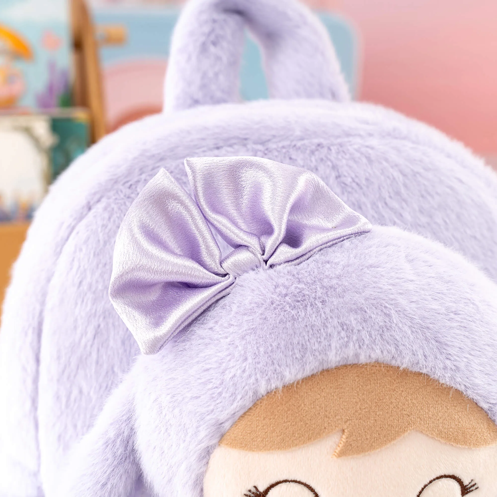 Gloveleya 11-inch Toddler Girl Backpack Snow Ferret Kindergarten Backpacks with 12-inch Purple Bunny Doll