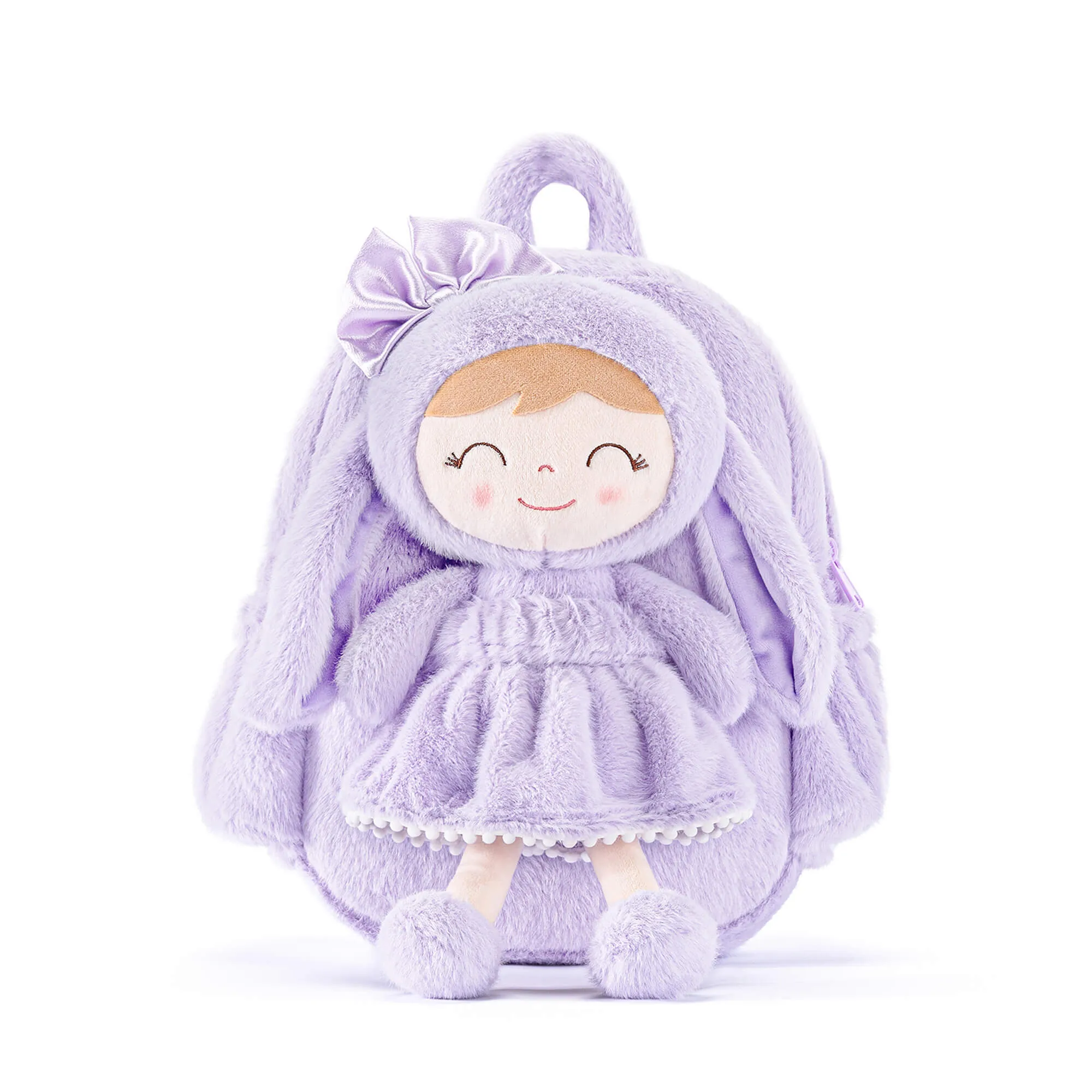Gloveleya 11-inch Toddler Girl Backpack Snow Ferret Kindergarten Backpacks with 12-inch Purple Bunny Doll