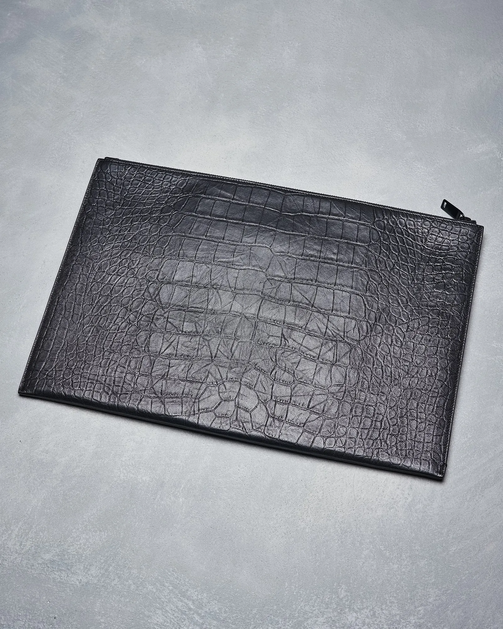 Saint Laurent Logo-Appliquéd Croc-Effect zip document holder
